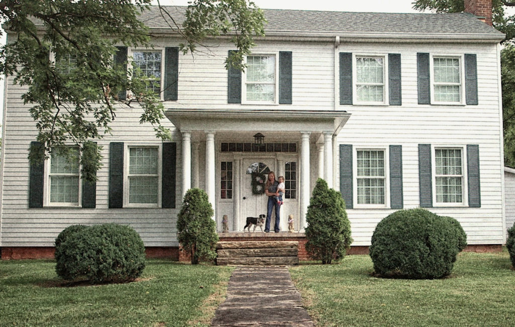 family on porch